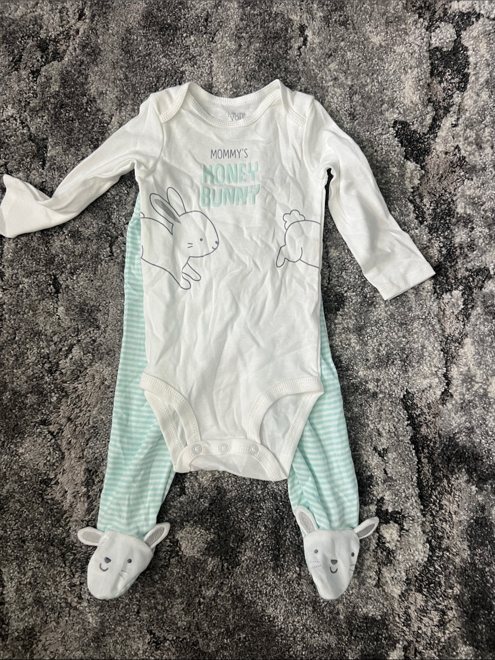 Carter's Mint & White Bunny 9 Months One-Piece Footed Romper